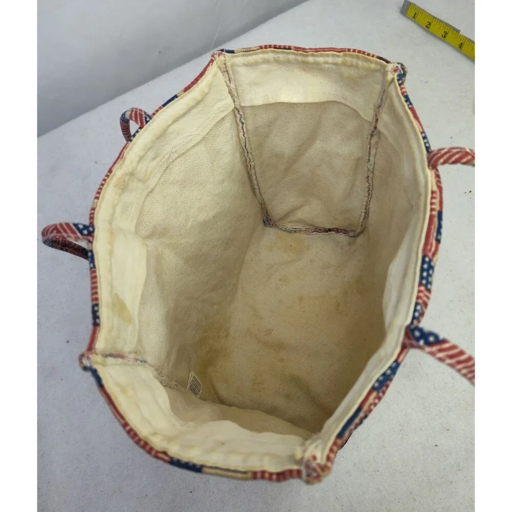 Longaberger Old Glory Small Tote Bag  Double Handle Red White Blue 8